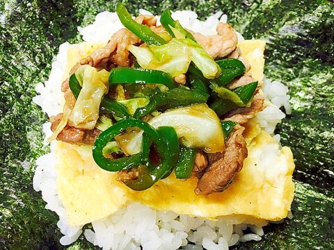 おにぎらず♪薄やきたまごと焼肉野菜炒め